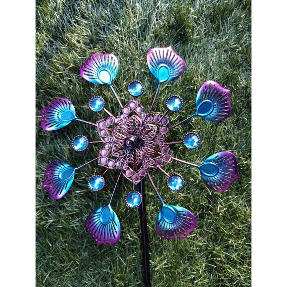 Wind Chime Spinner Blue Pinwheel Rotating Metal Home Garden Yard Art - Picture 6 of 11